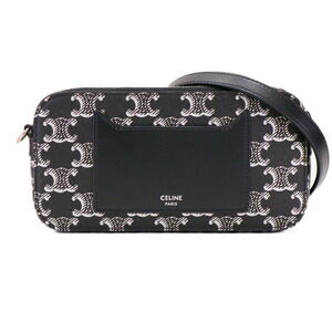 Celine Triomphe Crossbody Shoulder Bag Canvas Calfskin Silver Black Accents